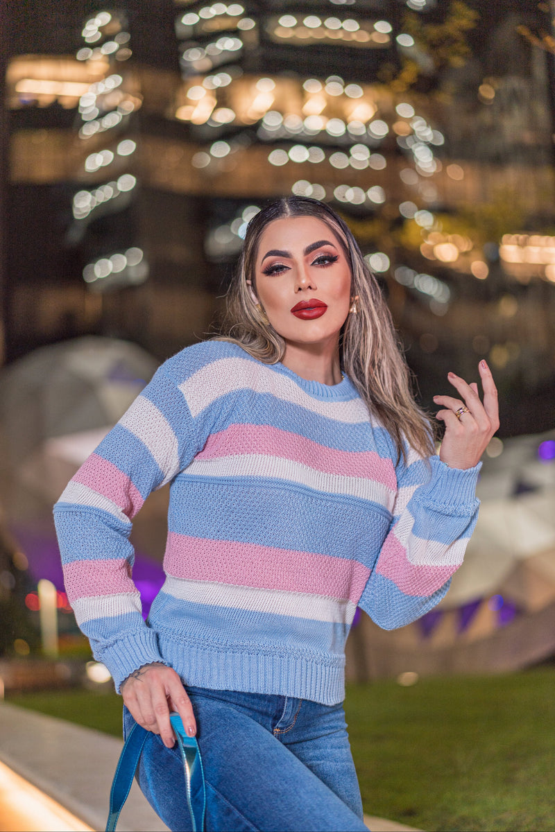Blusa de Frio Manga Fofa Tricô Gola Redonda (DEISE)