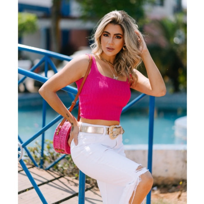 Blusa Regata Cropped Feminina em Modal Top