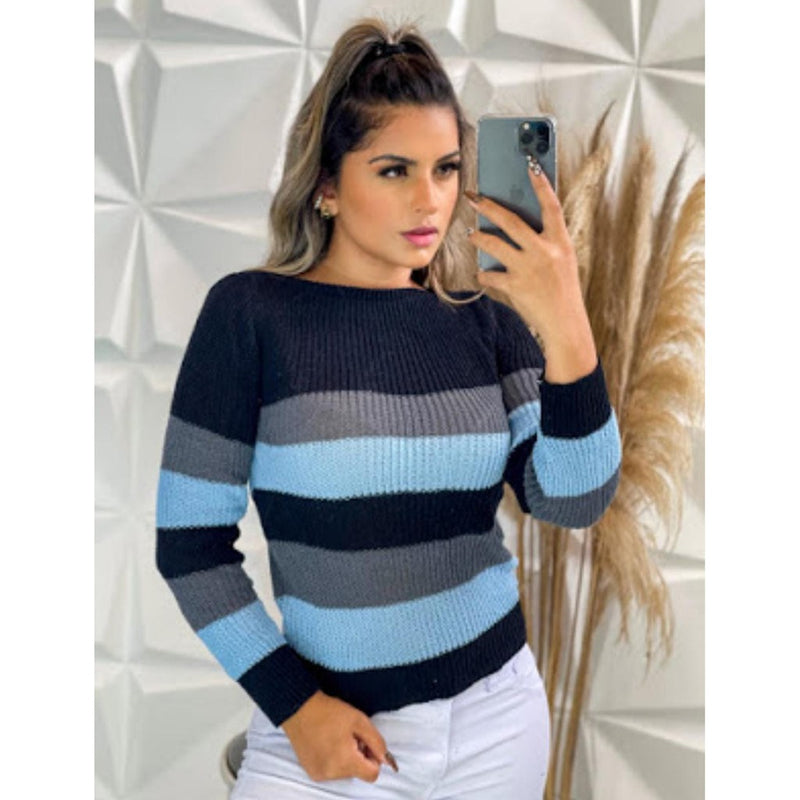 Blusa Feminina Suéter de Tricot Gola Redonda (BEATRIZ)